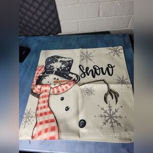 Snowman Whimsical Christmas Linen Throw Pillow Cover 18x18 Winter Holiday Decor
